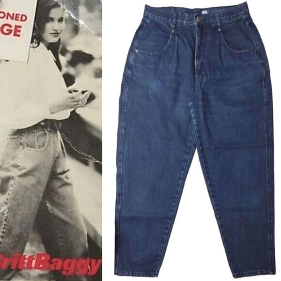 VTG 90s Dark Denim High Rise Tapered Mom Jeans Size 12P *Fits like 8/ Med - Picture 1 of 16